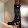 Einzelne Lederschuhe, Rundspitzig, Mit Dickem Absatz, Mit Dickem Boden, Höhenverlängernde Lange Stiefel