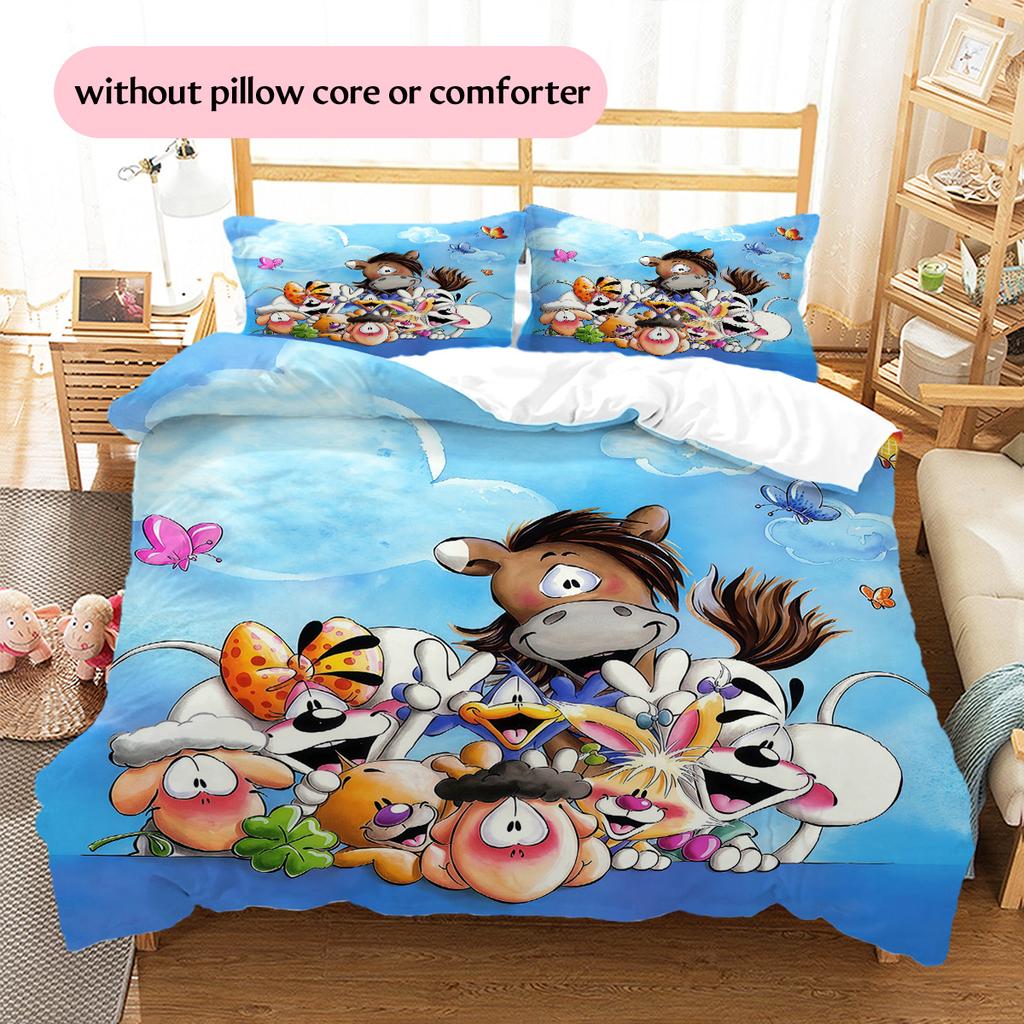 Diddl2 Pattern Bedding Quilt Set Home Decoration Gift (1 * duvet cover + 2 * pillowcase without core)