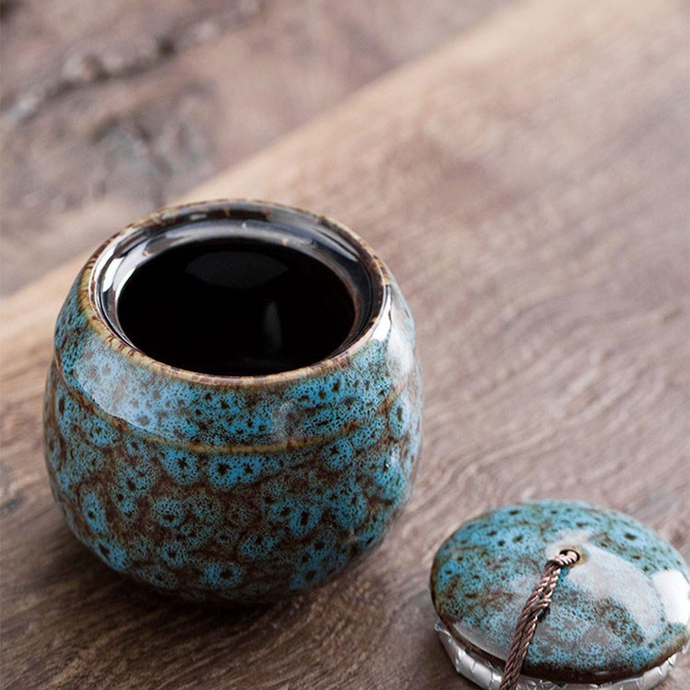 Colorful Tea Jar Ceramic Coffee Canister Retro Sealed Pot  Home Decor