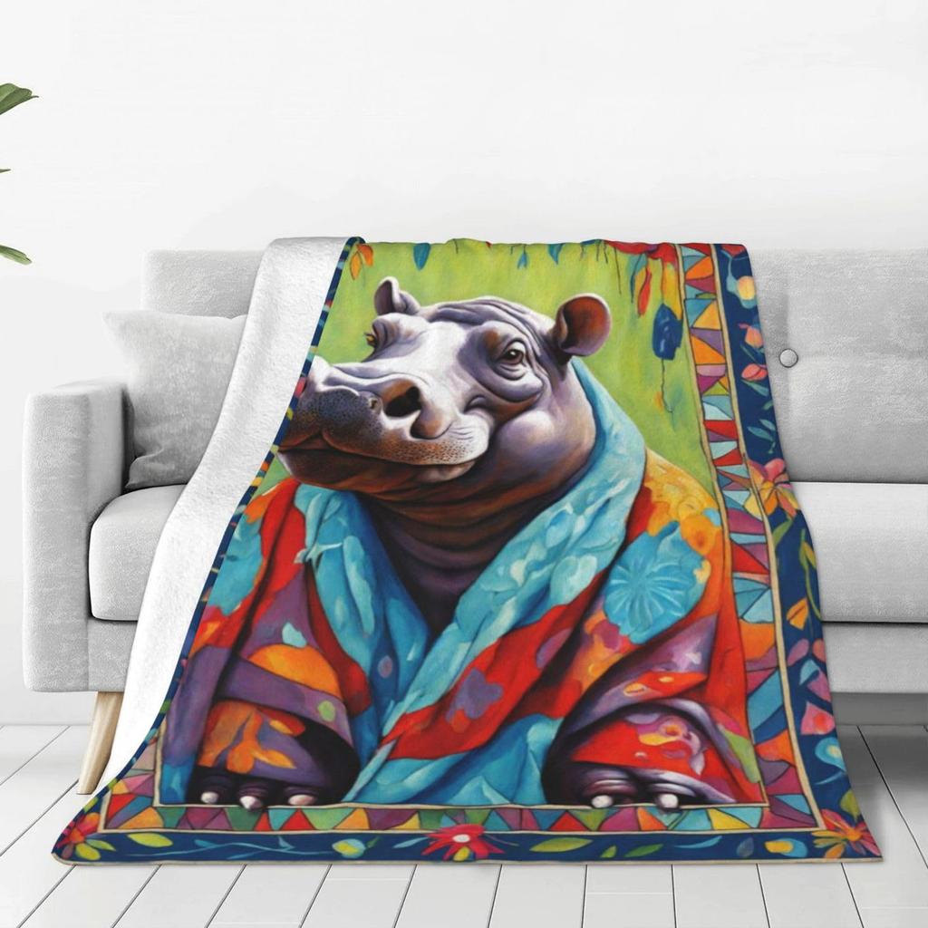 Colored Hippopotamus digital-printed polyester Bedroom velvet flannel soft sofa cover blanket Fleece soft sofa cover blankets