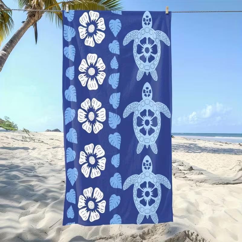 Minimalistisches Marine-Meeresschildkröten-Linienkunst-Strandtuch Ozeanwellen-Handtuch Nautisches Thema Strand Schwimmbad Küstenheimgebrauch