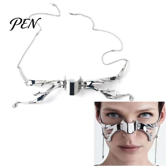 Metal Face Accessory Cyberpunk Mechanical Blade Mask, Gothic Nose Bridge Mask for Event Performance Halloween Costume Party, Steampunk Alien