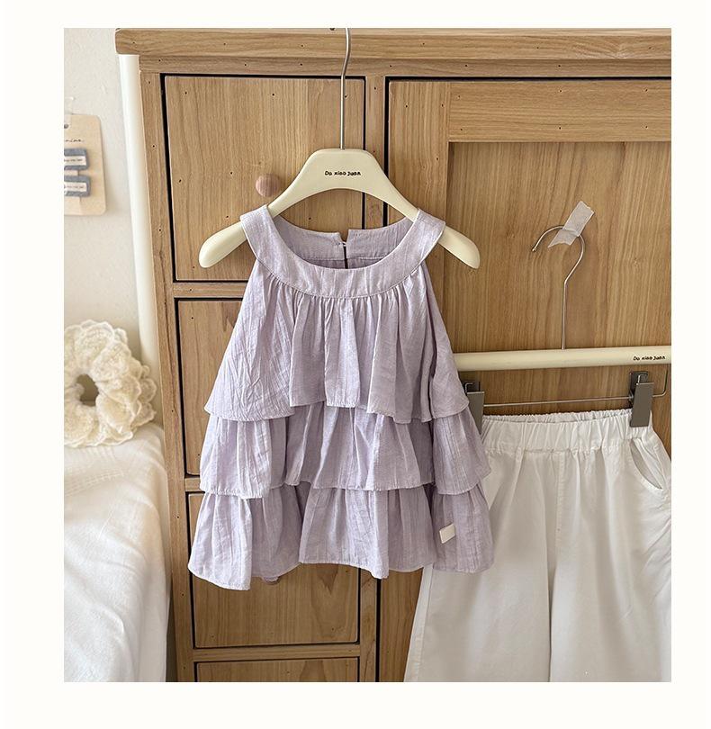 Large Size 26 New Summer Girls' Korean Halter Doll Top & Wide-Leg Pants Set - 710531