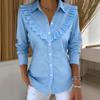 Women Shirt Lapel Long Sleeve Ruffle Decor Shirt Tops Pure Color Loose Fit Buttons Placket Casual Shirt Work Party Vacation Wear