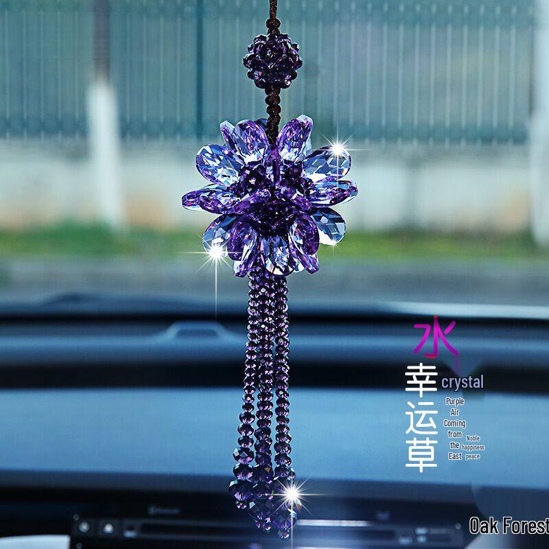 High-End Crystal Car Rearview Mirror Pendant - Stylish Women's Ornament