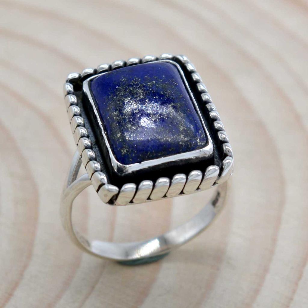 Lapislazuli-Ring aus 925er-Sterlingsilber, handgefertigter Ringschmuck mit natürlichem Edelstein