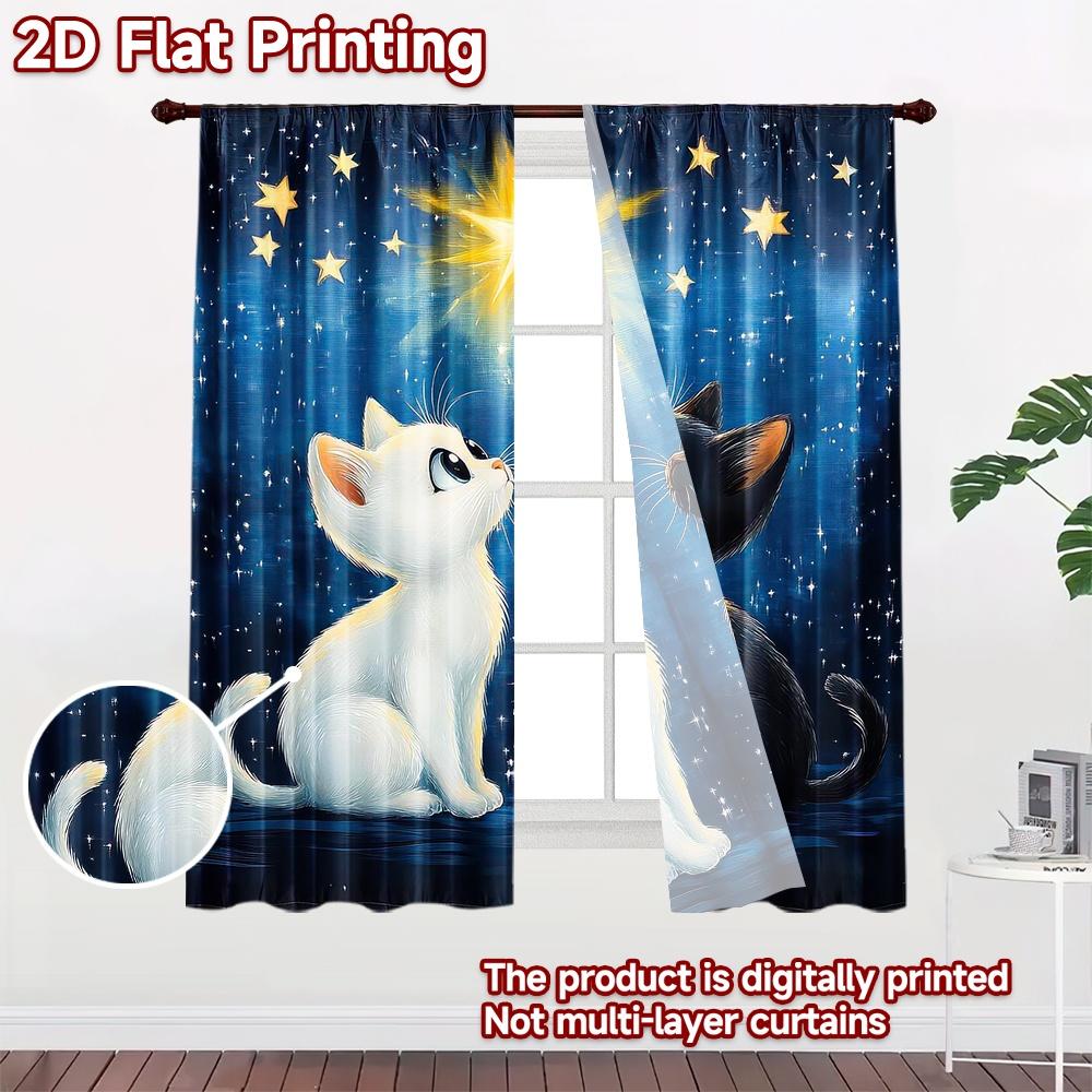 2D Flat Photography Backdrop Photography Backdrop Cats Gazing At Stars 100% Polyester Family Party Use for Bedroom