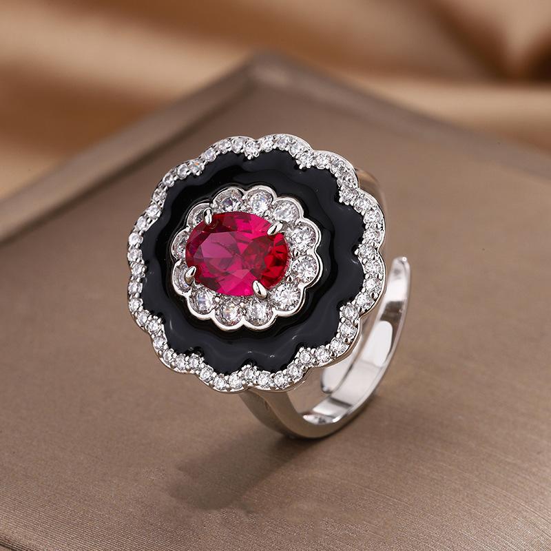 

Новое осенне-зимнее кольцо с французским ретро-подсолнухом и эмалью с красным цирконием, открытое кольцо, женская бижутерия