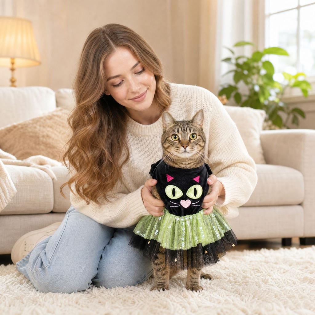 Cute Halloween Tulle Dress, Pet Costume for Cats and Small Dogs, Holiday Party Outfit