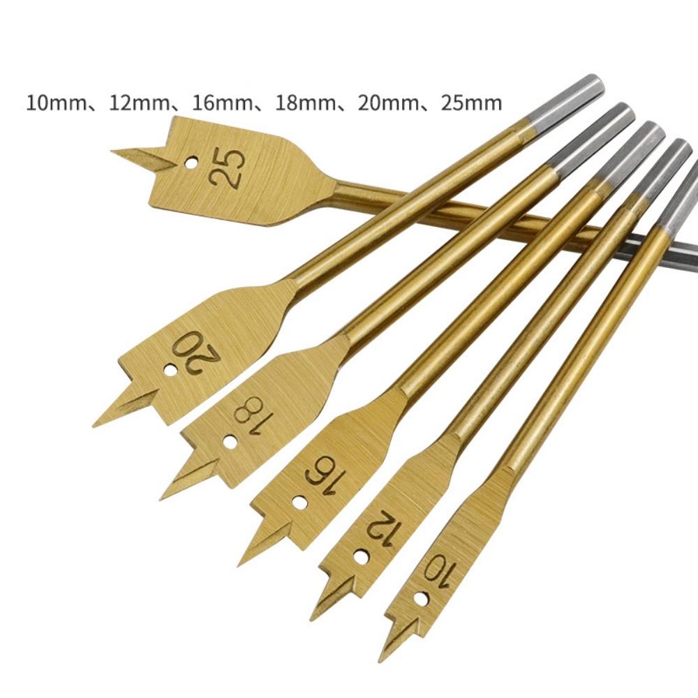 Neues 6-teiliges Set 3-Punkt-Flachbohrer Sechskantschaft Holzbearbeitung Flachbohrer-Set, Silber Gold Farbe Holzbrett Bohrerwerkzeug
