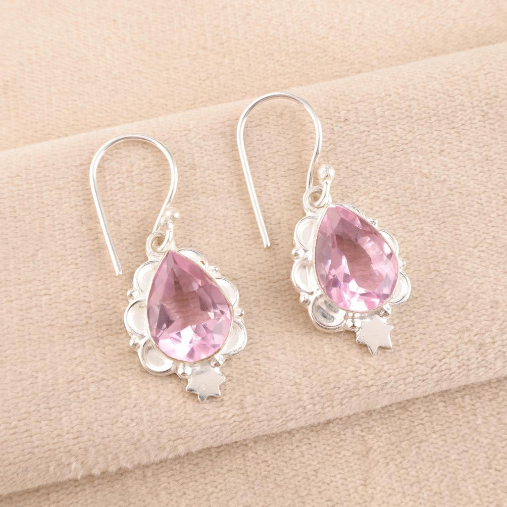 Cercei Argint Morganit, Cercei Argint Sterling Solid 925, Cercei Charm Handmade Pentru Cadou, Cercei Boho Morganit Cadou Pentru Soție