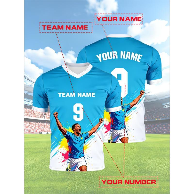 Soccer Jersey For Men's T-shirts V Neck Short Sleeve Sports Uniform Tops