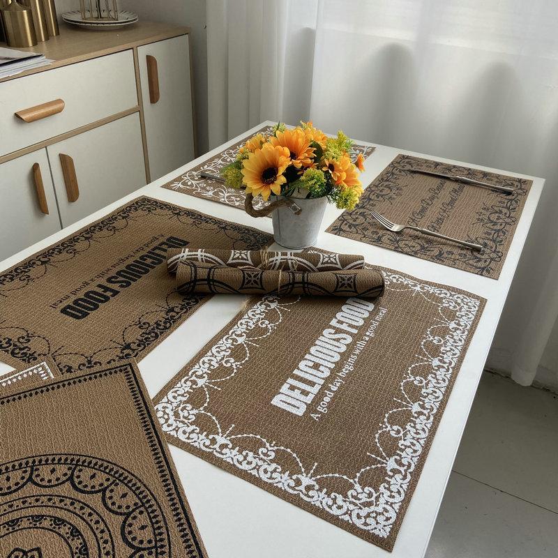 INS Teslin PVC Placemat Vintage Style Heat-Resistant Square Burlap-Look Table Mat for Dining Wedding Decor Kitchen Tableware Pad