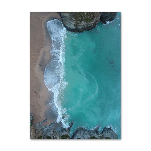 Coastline Blue Ocean Wall Poster Print Sea Reef Nordic Canvas Painting Landscape Modern Home Picture Decoration Living Room Art