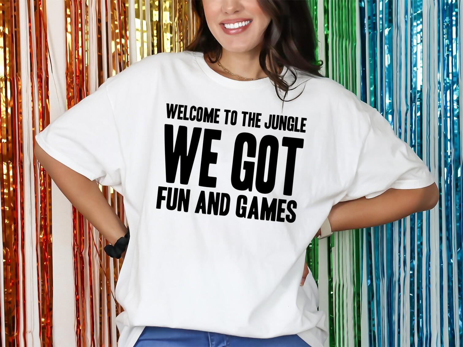 Welcome To The Jungle T-Shirt Mens Womens Tees Top Personalised Fancy Dress Weekend Festival 80s L