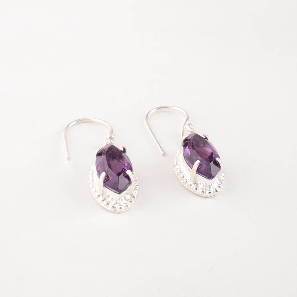 Natürlicher Amethyst Edelstein 925 Sterling Silber Schmuck Handgefertigte Ohrringe 1,4" EE-169-4