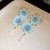 Colorful Fabric Flower Earrings Glass Crystal Drop Earrings Floral Pendant Earrings  Women Jewelry
