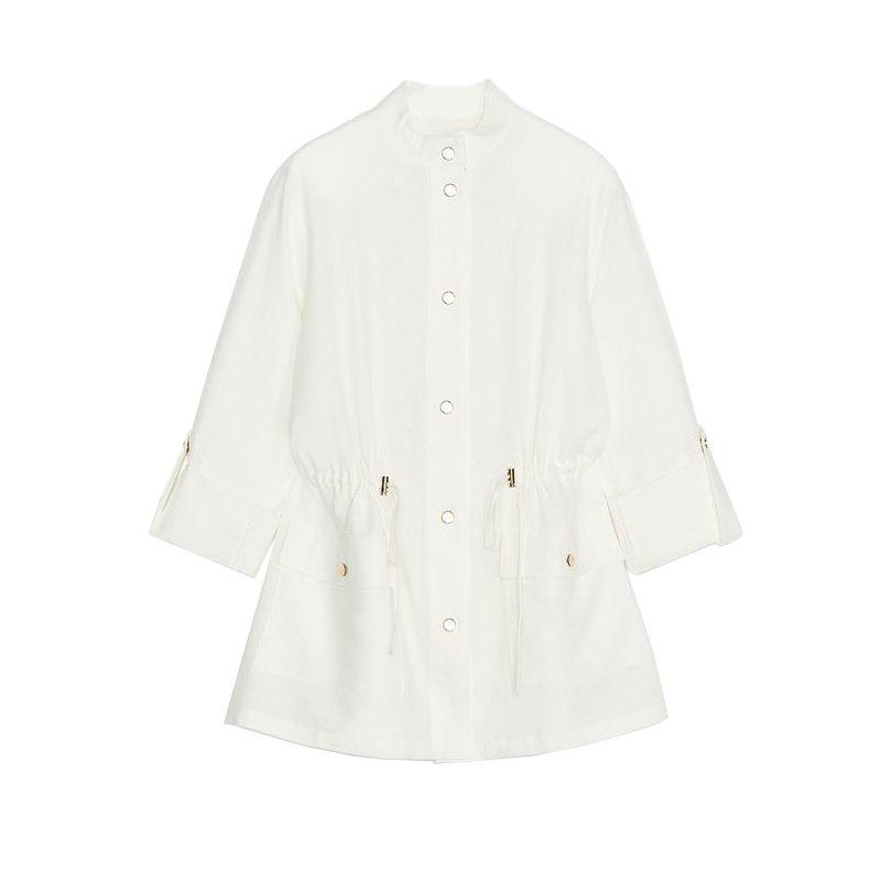 Summer New Product Women's Clothes French Linen Blended Tour Hunting Jacket Stand Collar Long Sleeve Shirt Top 4387052