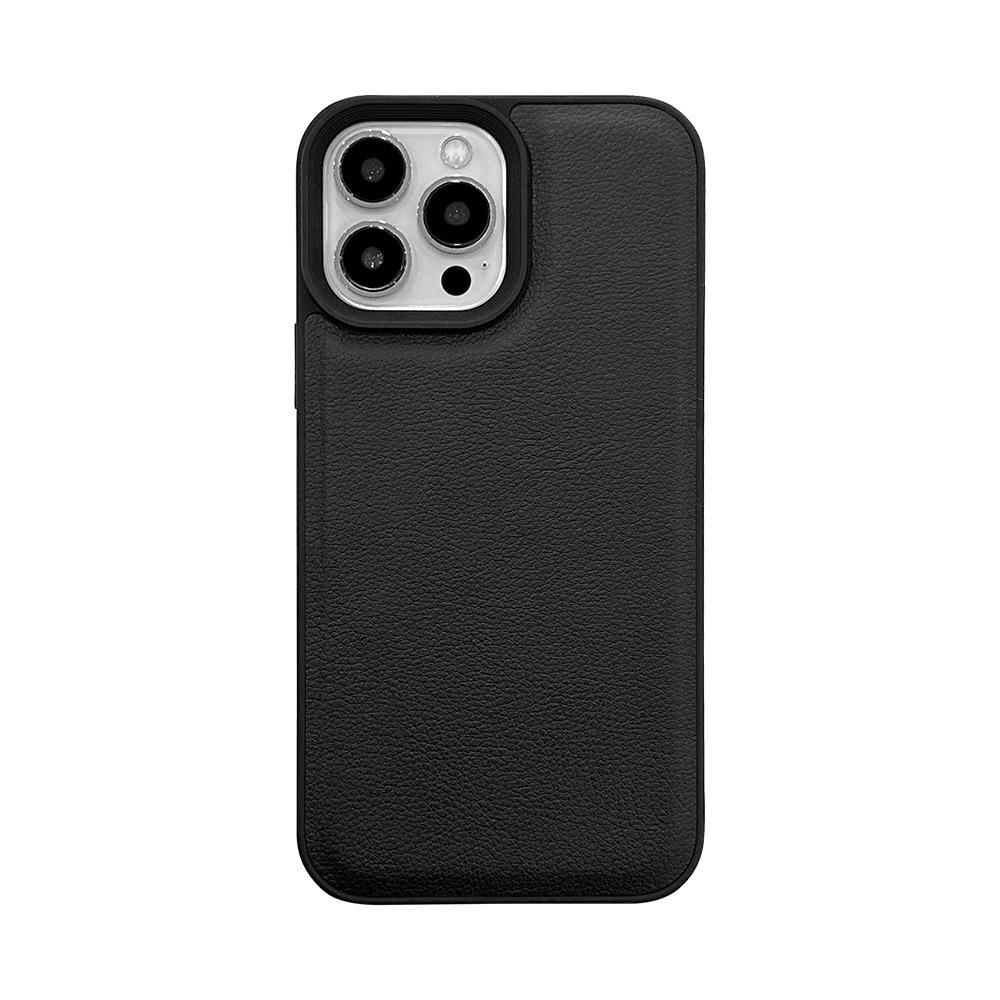 Simple Black Lychee Pattern Suitable for Apple 16 Mobile Phone Case IPhone 14 Promax Personality 11 Leather Pattern 13 High-end