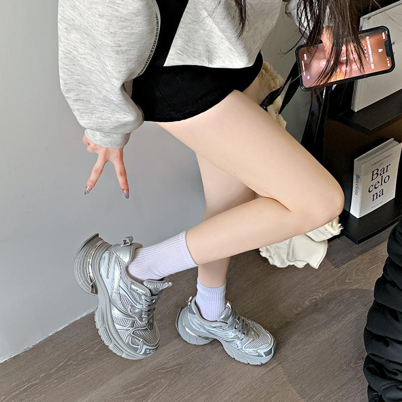 Dad Shoes Girl Spring and Autumn 2025 New Muffin Thick-soled Mesh, Breathable, Height-increasing, Small Casual Sneakers