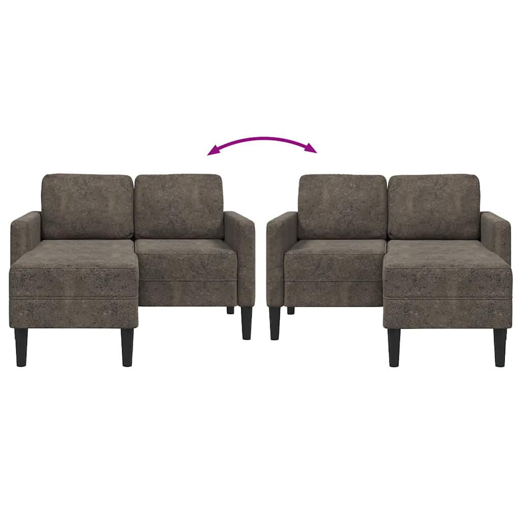 2 Seater Sofa with Chaise Longue L Shaped Dark Grey 125 cm Faux Leather