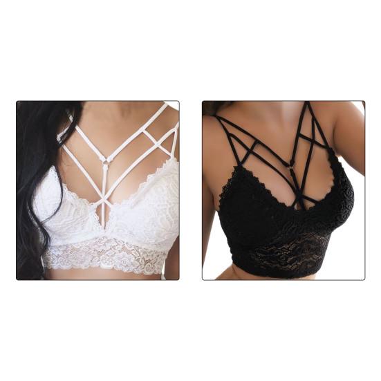 Women Bra Lace Cross Straps Underwear Sexy Sling Vest Brassiere for Wedding Night