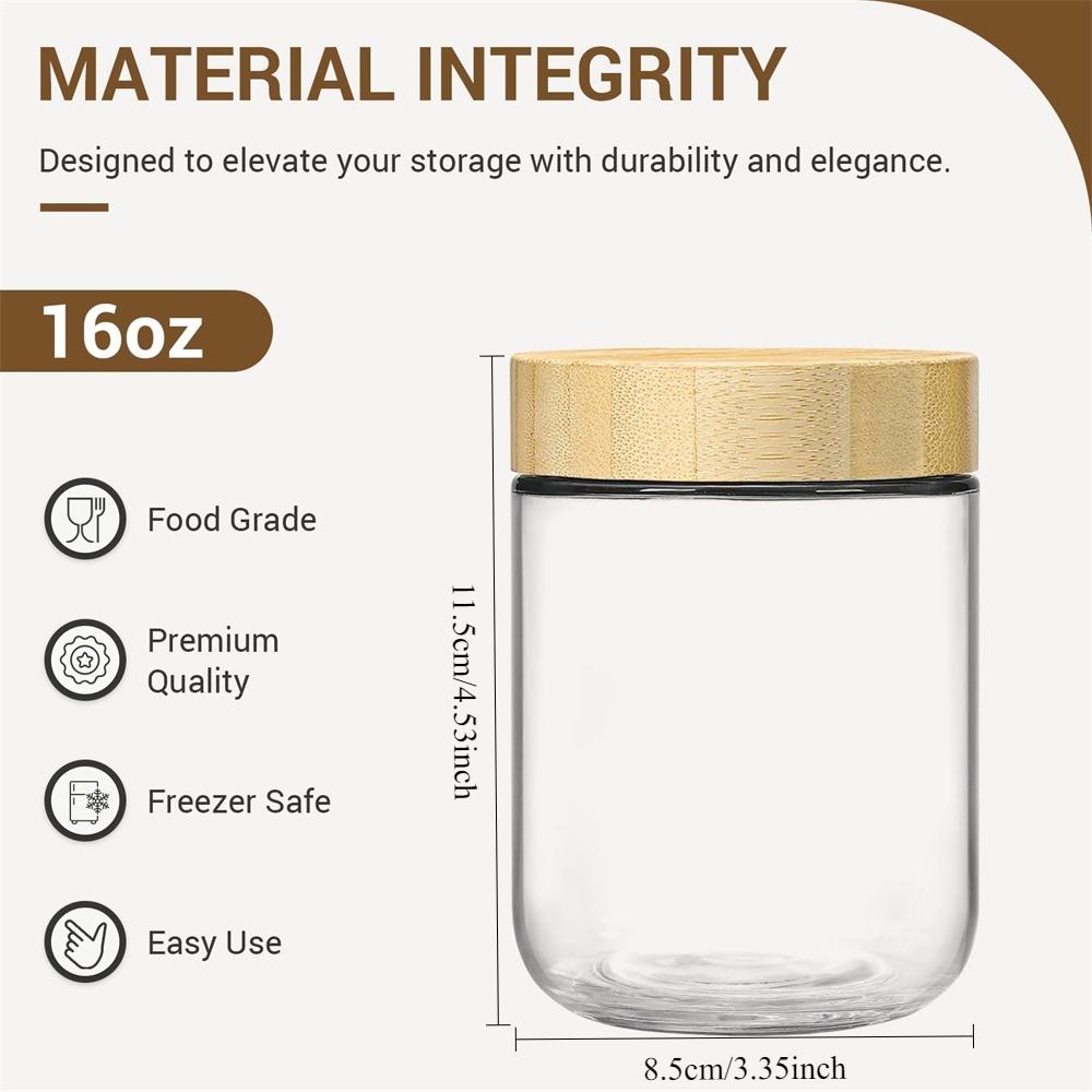 4pack Glass jars with Airtight Lid 16oz Over Night Oats Container with Bamboo Lids Glass Snack Storage Salad Jars Yogurt Sugar