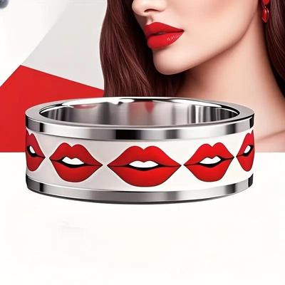 Sexy Rote Lippen Ring – Glänzender Weißer Hintergrund Modeaccessoire