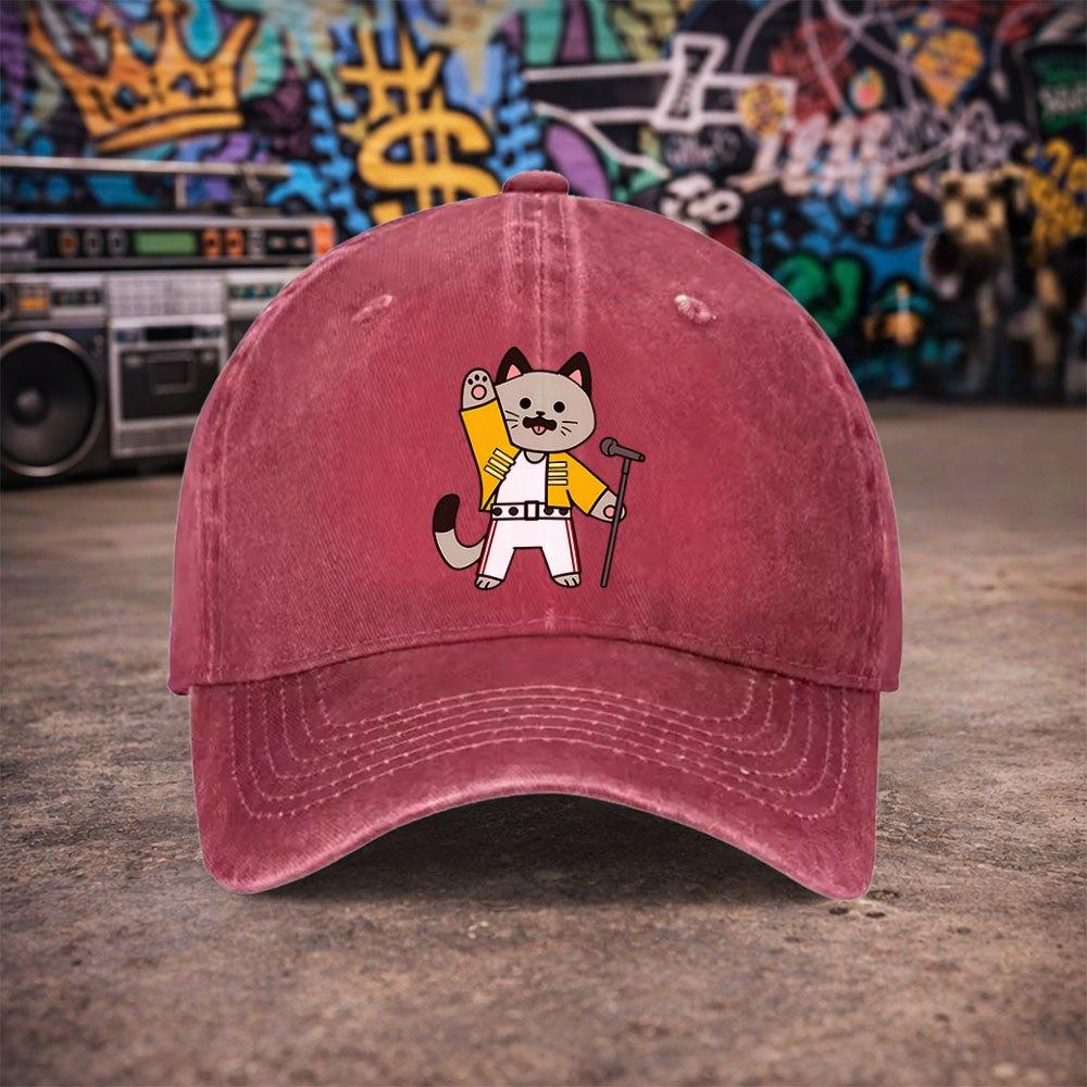 Freddy Mercury Cat Vintage Washed Baseball Cap Unisex Unisexs Duckbill Hat Fun Print Casual Gift Multiple Colors