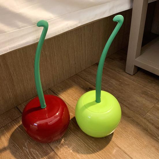 Toilet Brush Set with Base Cherry Shape Ergonomic Non-Slip Handle Bright Color Bathroom Cleaning Brush