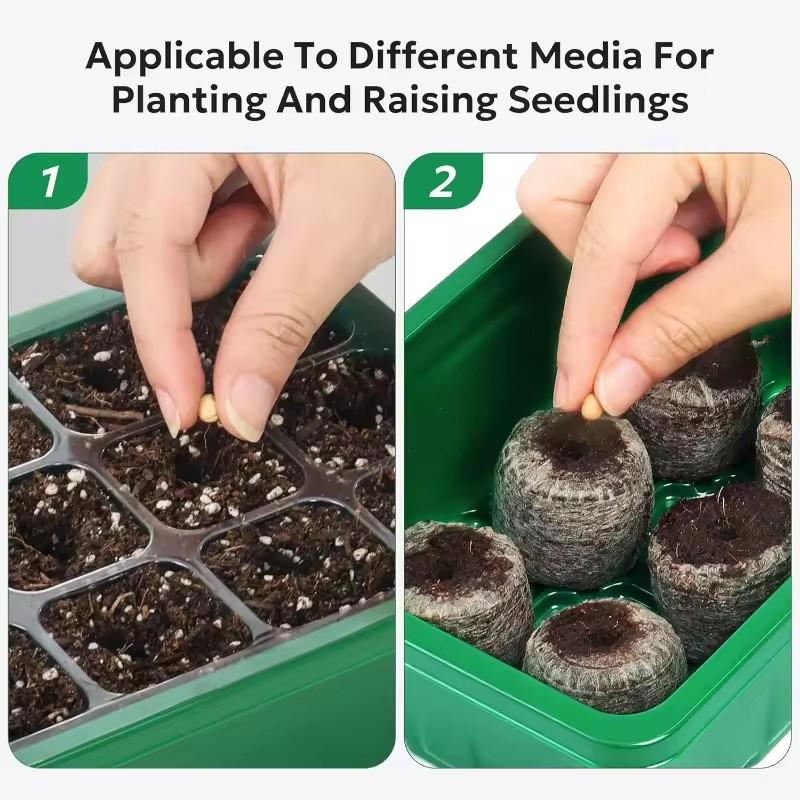 Seed Starter Kits Seedling Starter Trays (12 Cells Per Tray) Humidity Adjustable Plant Germination Kits Garden Seed Starting Tra