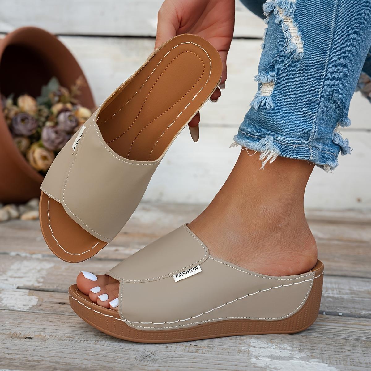 

Ladies Fashion Solid Color Slippers - Comfortable Arch Support, Breathable and Easy, Casual Open Toe Strap, Heel Middle Heel, One Step Sandals 36 бежевий