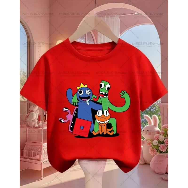 Summer Cute Round Neck Fashion Street Casual Top Rainbow Friends Cartoon Children's T-Shirt Kids