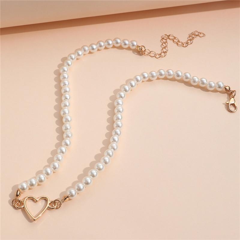 Imitation Pearl Trendy Love Heart  Choker Necklace Female Personality Party Fashion Clavicle Collier Colar Perlas Collar Gift
