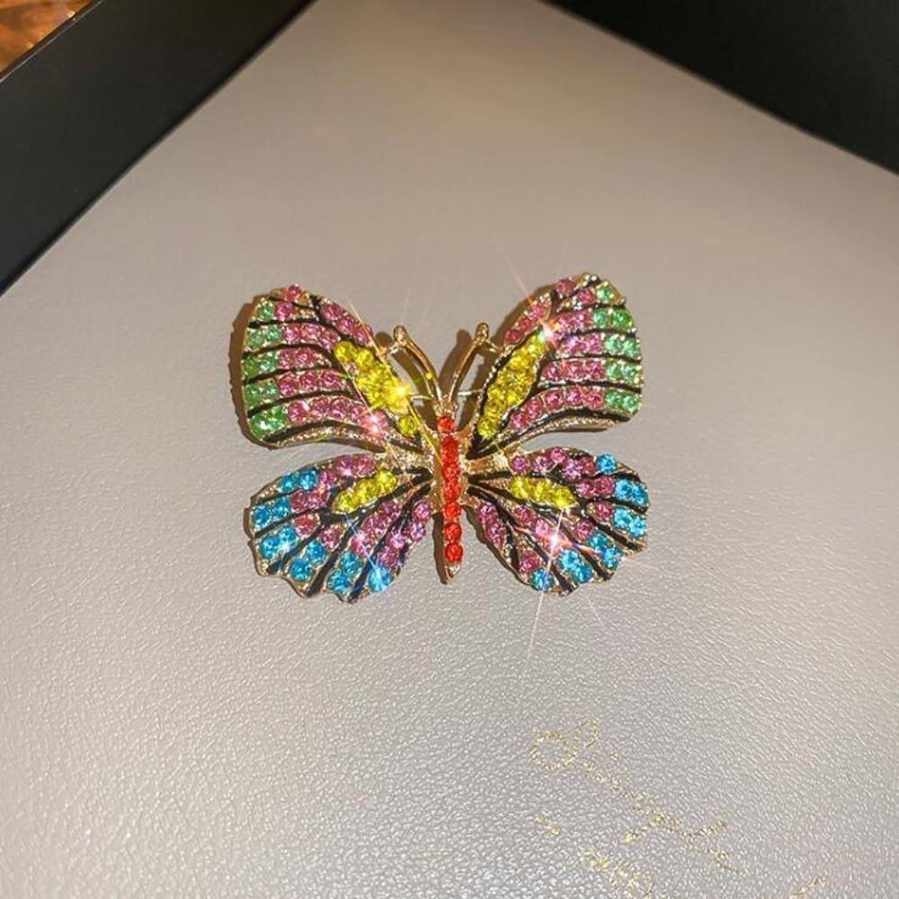 Fashion Vintage Butterfly Brooches Metal Alloy Colorful Cardigan Clip Crystal Insect Sparkling Enamel Pins Party Jewelry