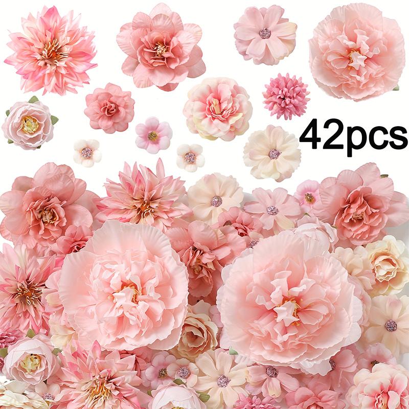 

42Pcs Pink Artificial Flowers Rose Fake Flowers for Home Room Decor Wedding Decoration Bride DIY Craft Gifts Wreath Accessories