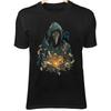 Arcane Reaper T-Shirt – Skull Mask, Glowing Raven, Floating Scrolls, Mystic Art