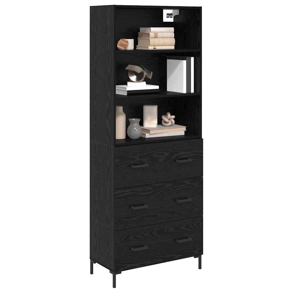Highboard in Black Oak Look 69.5 x 34 x 180 cm Engineered Wood