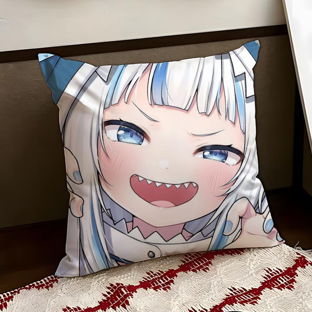 Cute GGawr Gura Cushion Cover Reversible Soft Durable Pillow Cover Home Car MultiScene Use for Daily Comfort