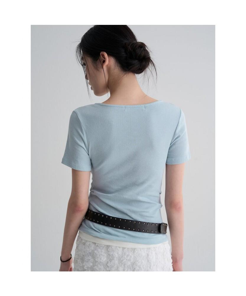 8seconds Cowl Neck Layered Short Sleeve T-Shirt Sky Blue