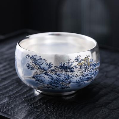999 Silber Vergoldete Meister-Teetasse Handgemachte Keramik mit Emaille-Dekoration Luxuriöses Gongfu-Teegeschirr für Sammlergeschenk