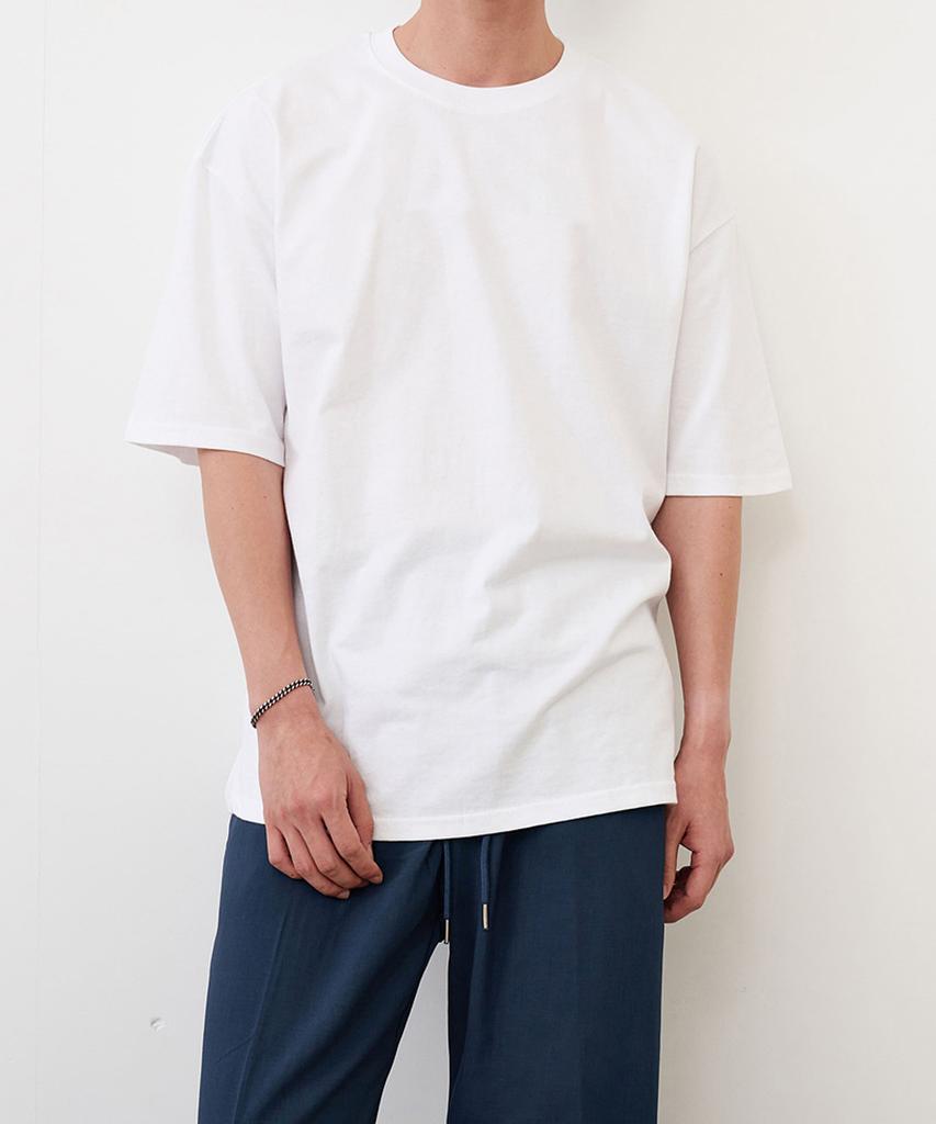 CREEDMENS Basic Plain Oversized Short Sleeve T-Shirt (White)