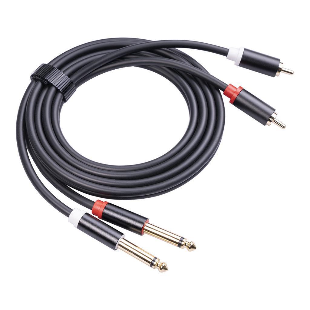 Câble audio double RCA mâle vers double 6,35 mm plaqué or avec coque en alliage d'aluminium et fil blindé