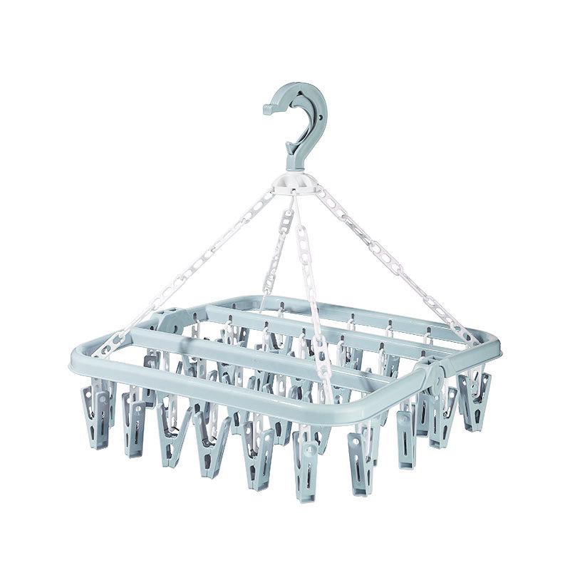 Windproof Plastic 32-Clip Multifunctional Drying Rack for Clothes and Socks, Portable for Adults and Children.