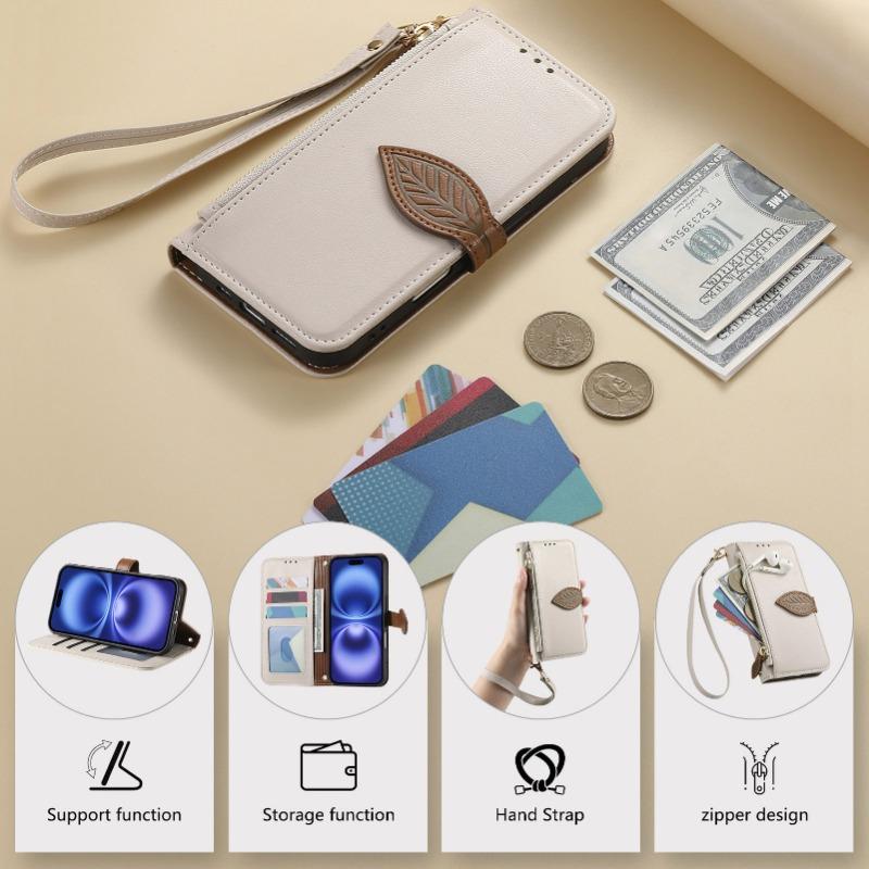 Flip-Ledertasche mit Riemen, Kartenfach, Ständer für iPhone-Serie