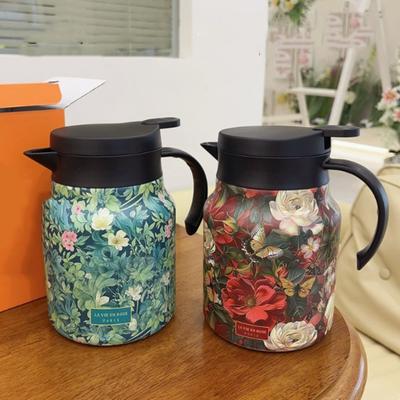 Household 1000ml Floral Tea Kettle with Tea Infuser Vintage Insulated Carafe Stainless Steel Stewed Teapot Living Room