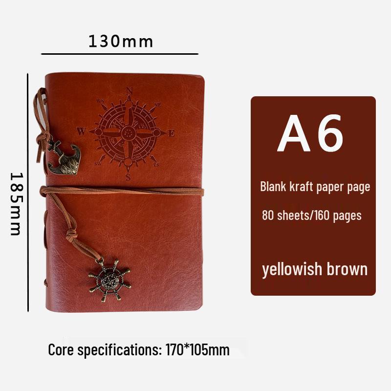 Large Pirate Leather Cover Retro Loose-Leaf Notebook with Multicolor Strap