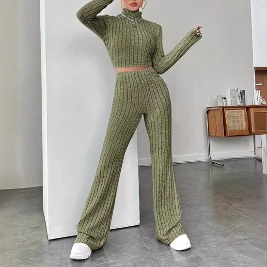 2 ks/sada Podzim Zima Dámské Top Kalhoty Set Polovysoký límec Dlouhé Rukávy Mikina Slim Fit Vysoká
