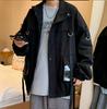 Men's Trendy Solid Color Workwear Jacket with Lapel and Large Pockets for Spring/Autumn.