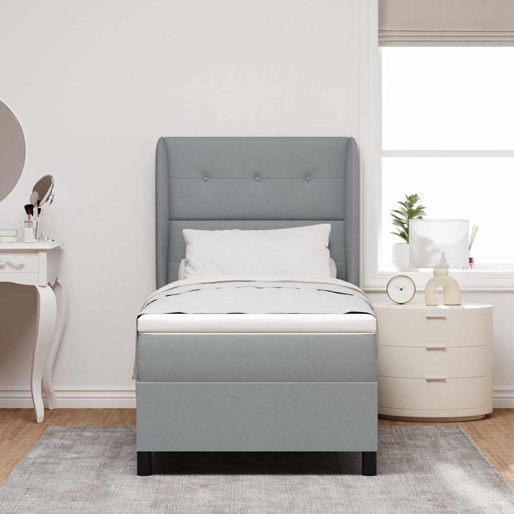 Box Spring Bed with Headboard Light Gray 100 x 200 cm Fabric